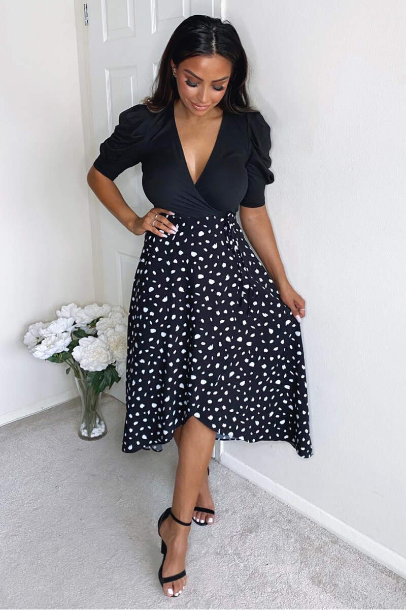Black 2 in 1 Wrap Over Printed Dress *20 pieces