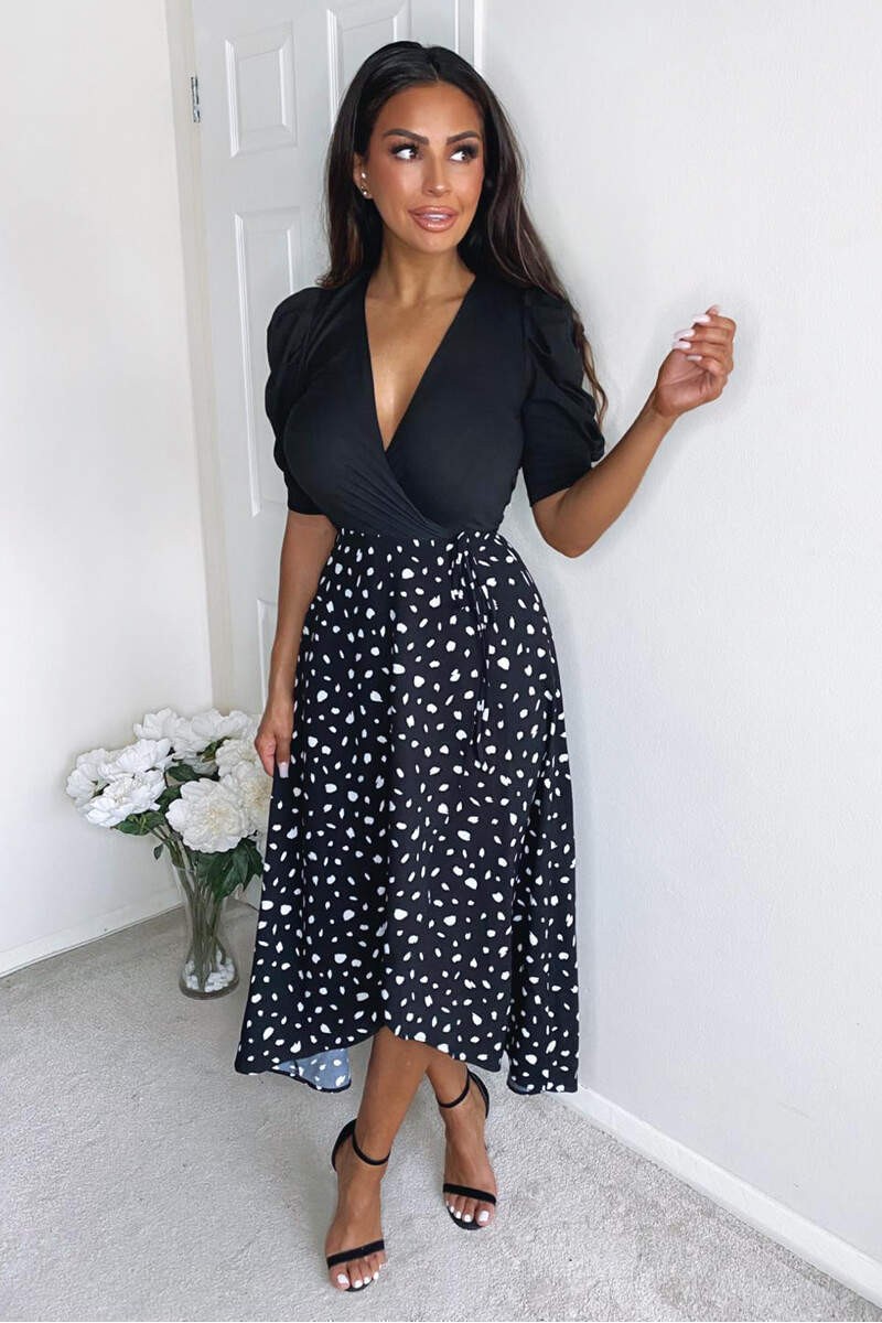 Black 2 in 1 Wrap Over Printed Dress *20 pieces